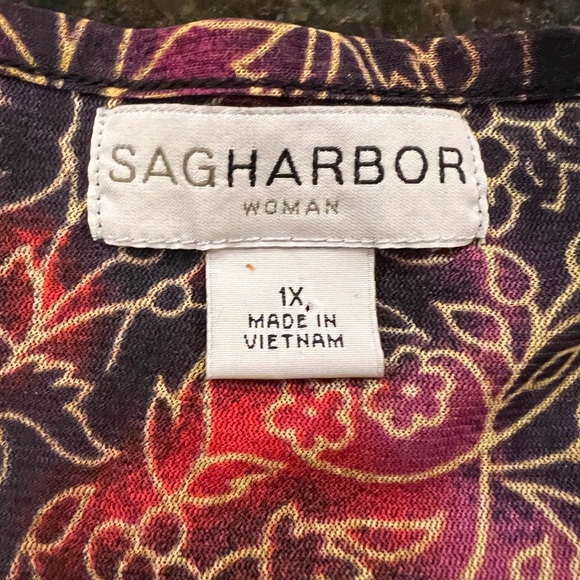 Sag Harbor Woman Purple/Black/Red w/Tan Sketch Floral/Paisley Print Top - Picture 3 of 12